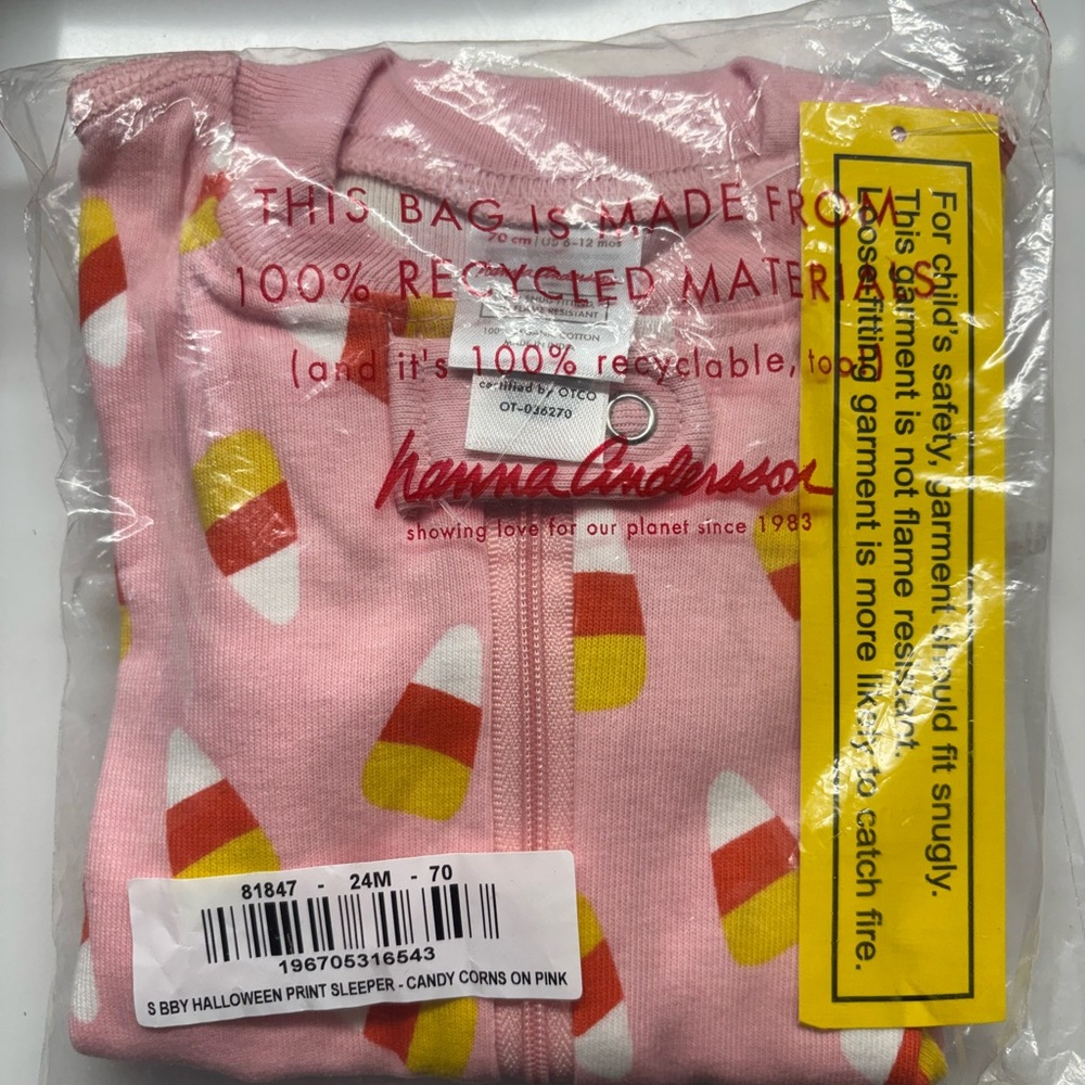 Hanna Andersson Pink Candy Corn Zip Sleeper 6-12 months Halloween